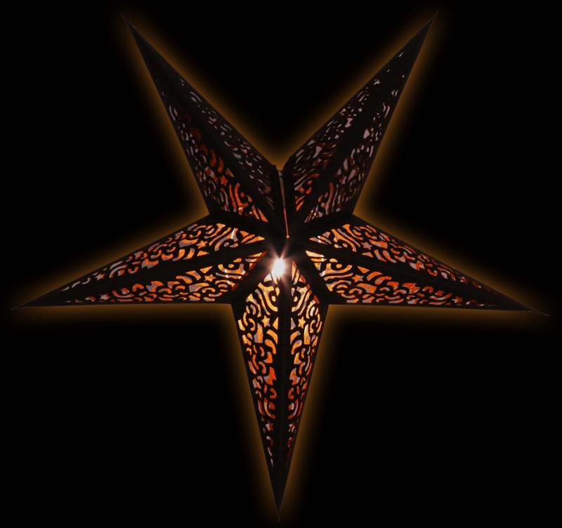 Baby Kala Black / Copperglitter - Foldable glowing Paperstar with 5 points, 40 cm